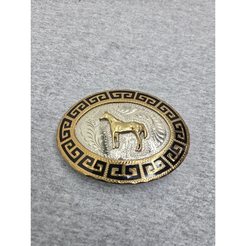 Vintage Handmade DT Stallion Rodeo Southwest Black Enamel Solid Belt Buckle Men